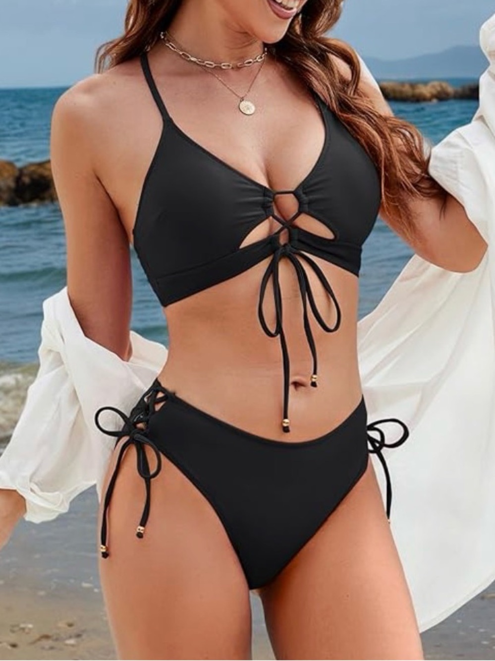 Blooming Jelly Black Cutout Tie Side Bikini Set Swimsuit XL